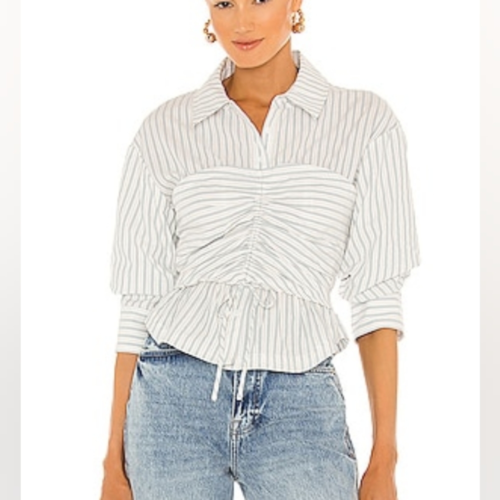 Jonathan Simkhai Sonya Stripe Cotton Jacquard Top en Tide Stripe